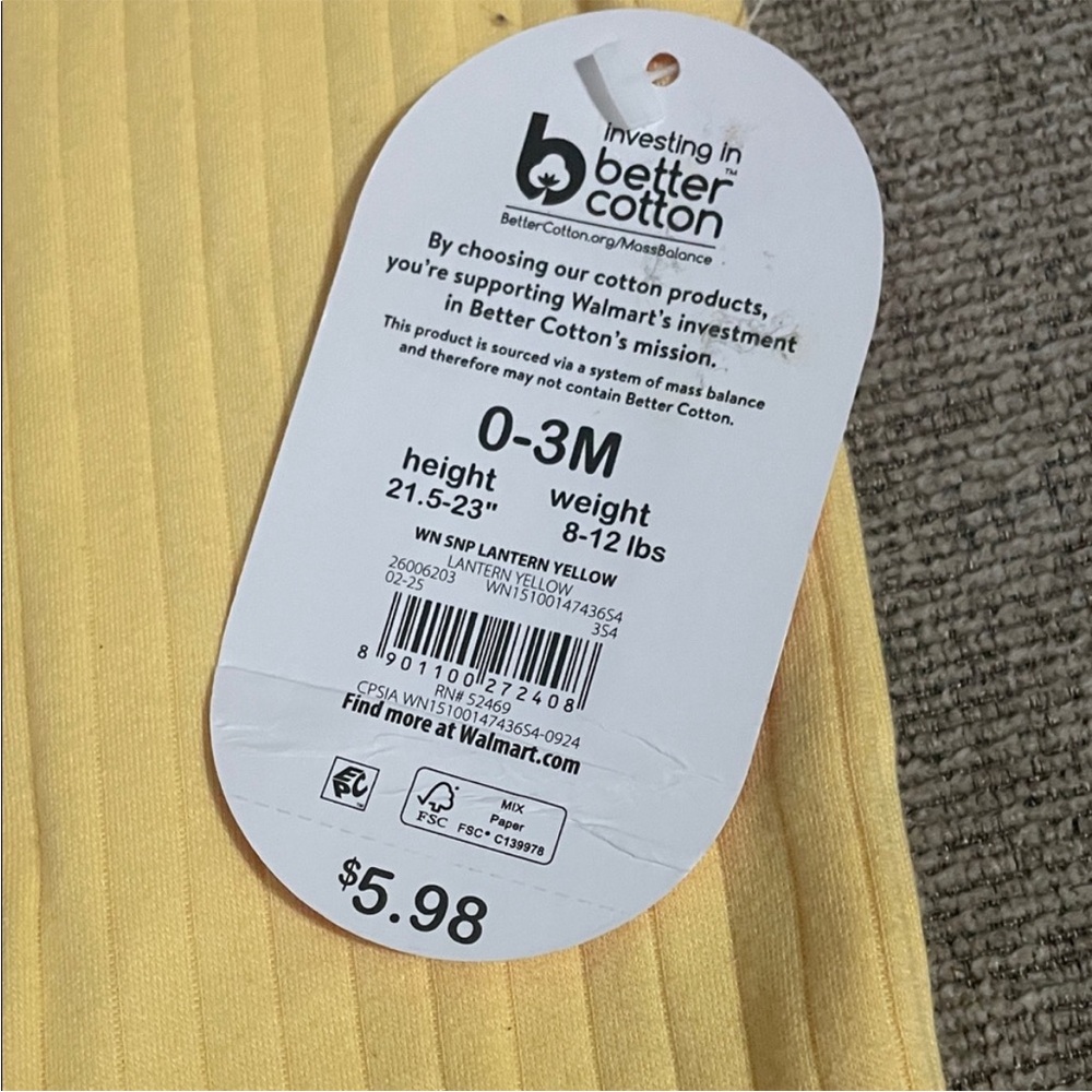 Simple Yellow Ribbed Baby Footie - Picture 2 of 3